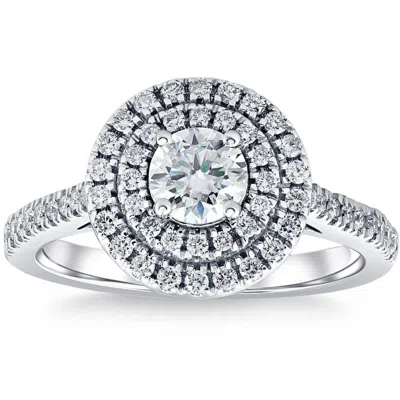 Pompeii3 1 Ct T. W. Diamond Halo Moissanite & Lab Grown Engagement Ring In 10k White Gold In Silver