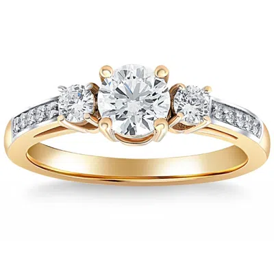 Pompeii3 1 Ct T. W. Round Cut Three Stone Diamond Engagement Ring Lab Grown Gold In Silver