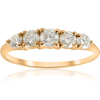 Pompeii3 1 Ct Tdw 5-stone Graduated Diamond Anniversary Engagement Ring 14k Yellow Gold In Silver