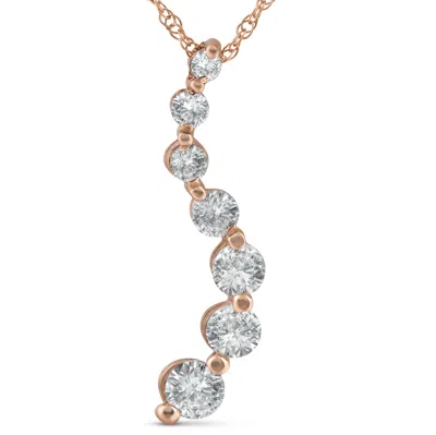 Pompeii3 1 Ct Tdw Diamond Journey Pendant 14k Rose Gold In Silver