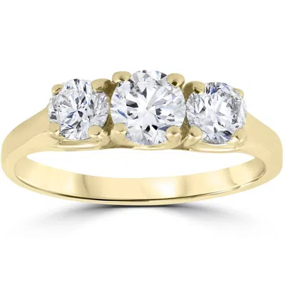 Pompeii3 1 Ct Three Stone Lab Grown Diamond Engagement Ring 14k Yellow Gold In Silver