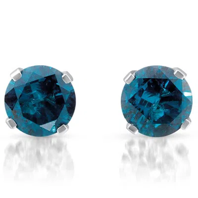 Pompeii3 1 Ct Treated Blue Round Cut Diamond Studs 14k White Gold In Multi