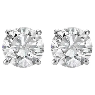 Pre-owned Pompeii3 1 Ct Tw Natural Round Brilliant Cut Studs 14k White Gold Screw Back