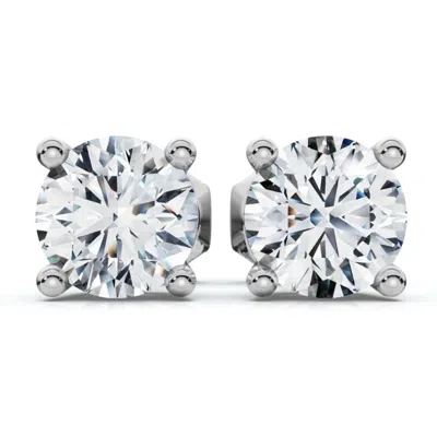 Pompeii3 1 Ct Tw Round Cut Diamond Screw Back Studs 14k White Gold Lab Grown In Metallic