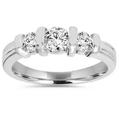 Pompeii3 1 Cttw 3-stone Natural Diamond Engagement Ring Bar Set 10k White Gold Band Size Selectable In Orange