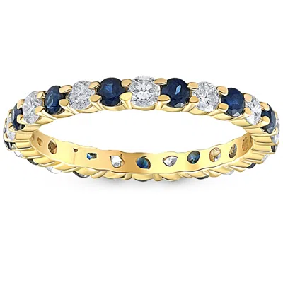 Pompeii3 1 Cttw Blue Sapphire Diamond Wedding Eternity Ring 10k Yellow Gold In Multi