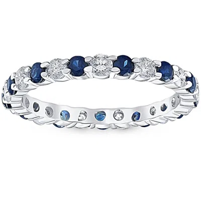 Pompeii3 1 Cttw Blue Sapphire Diamond Wedding Eternity Ring 10k White Gold In Multi