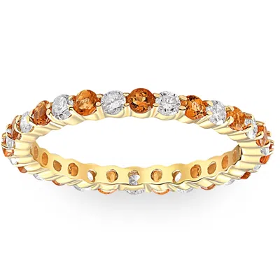 Pompeii3 1 Cttw Citrine & Diamond Wedding Eternity Stackable Ring 10k Yellow Gold In Orange