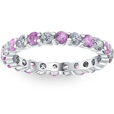 Pompeii3 1 Cttw Pink Sapphire & Diamond Wedding Eternity Ring 10k White Gold In Multi