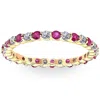 Pompeii3 1 Cttw Ruby & Diamond Wedding Eternity Stackable Ring 10k Yellow Gold In Multi