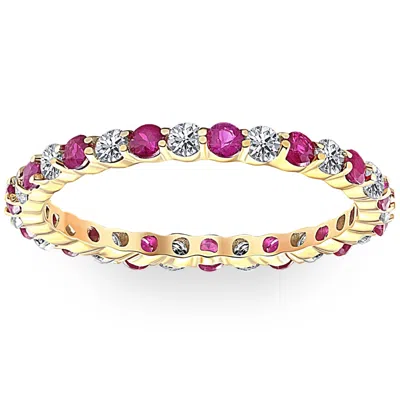 Pompeii3 1 Cttw Ruby & Diamond Wedding Eternity Stackable Ring 10k Yellow Gold In Multi