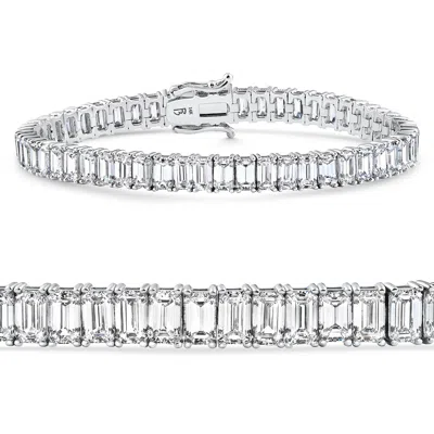 Pompeii3 10 - 30ct Emerald Cut Diamond Tennis Bracelet 14k Gold Lab Grown 7" In Metallic