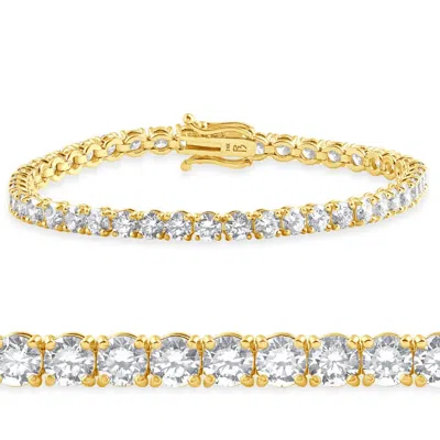 Pompeii3 10 Ct Lab Grown Diamond Tennis Bracelet 14k Yellow Gold 7" In Red