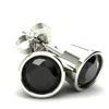 Pompeii3 1.00ct Round Brilliant Cut Heat Treated Black Diamond Stud Earrings In 14k Gold Round Bezel Setting In White