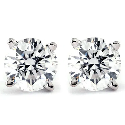 Pompeii3 1.00ct Round Brilliant Cut Natural Diamond Stud Earrings In 14k Gold Setting In Silver
