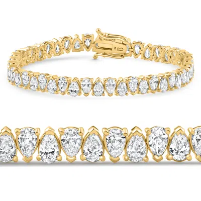 Pompeii3 10ct Pear Shape Diamond Tennis Bracelet Wide 14k Yellow Gold Lab Grown In Multi
