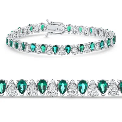 Pompeii3 10ct Pear Shape Emerald Diamond Tennis Bracelet 14k White Gold Lab Grown In Multi