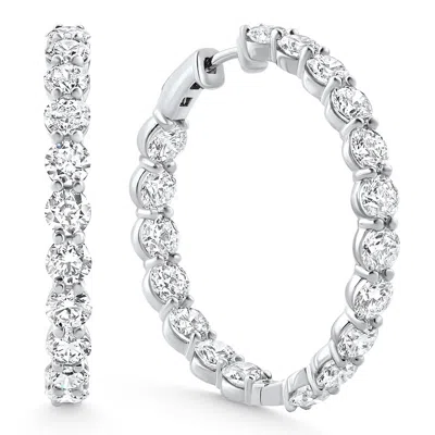 Pompeii3 10ct Tw Round Diamond Inside Outside Hoops Vault Lock 14k White Gold Lab Grown In Metallic