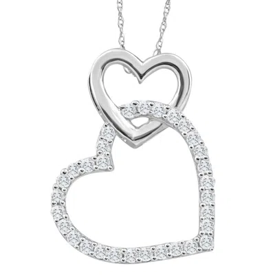 Pompeii3 10k White Gold 1/4ct Tw Diamond Small Heart Pendant Necklace 1" Tall In Multi