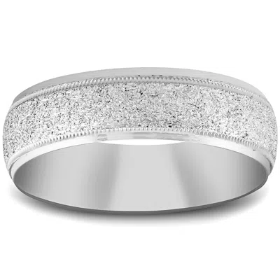Pompeii3 10k White Gold 6mm Textured Mens Wedding Band Size Selectable In Multi