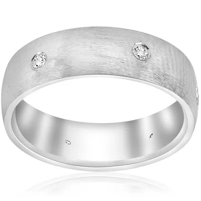 Pompeii3 10k White Gold Diamond Brushed Wedding Ring In Silver