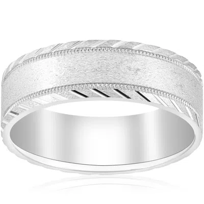 Pompeii3 10k White Gold Mens 7mm Wedding Ring Brushed With Cuts Comfort-fit In Multi