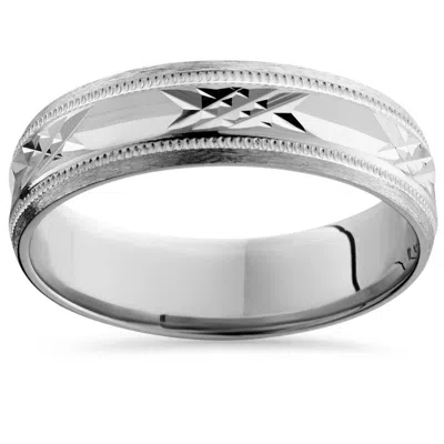 Pompeii3 10k White Gold Swiss Cut Mens 6mm Wedding Band Size Selectable In Multi