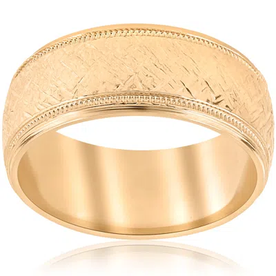 Pompeii3 10k Yellow Gold Men's Comfort-fit Wedding 8mm Band With Etched Finish Size Selectable In Multi
