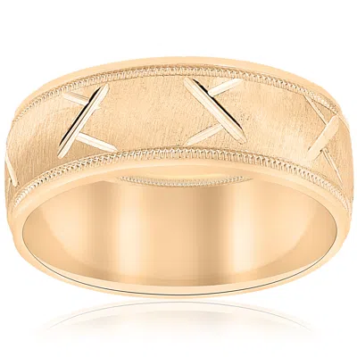 Pompeii3 10k Yellow Gold Mens Wedding Band With Satin Finish And Cuts 8mm Size Selectable In White