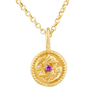 Pompeii3 10k Yellow Pink Sapphire & Diamond Pisces Charm Pendant Women's Necklace 19mm In Multi