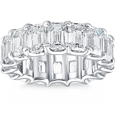Pompeii3 11 1/2ct Emerald Cut Diamond Eternity Ring Gold Or Platinum Band Lab Grown In Silver