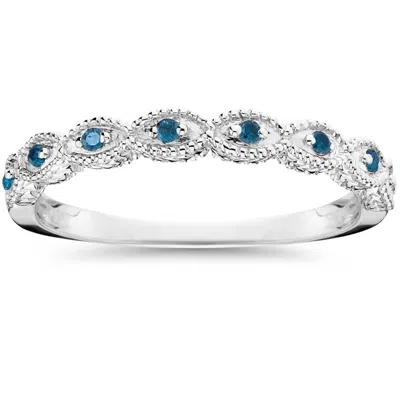 Pompeii3 1/10 Cttw Vintage Blue Diamond Wedding Ring 14k White Gold In Multi