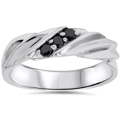 Pompeii3 1/10ct Black Diamond Mens Ring 14k White Gold In Multi