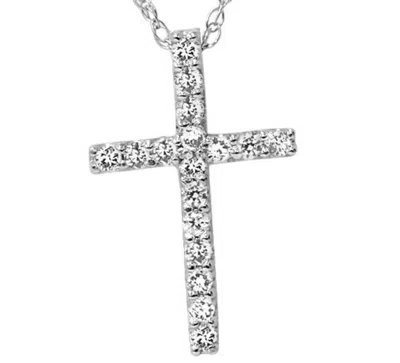 Pompeii3 1/10ct Diamond Cross Pendant 10k White Gold 1/2" Tall In Silver