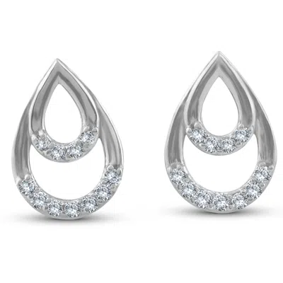 Pompeii3 1/10ct Diamond Pear Shape Dangle Petite Earrings 14k White Gold In Silver