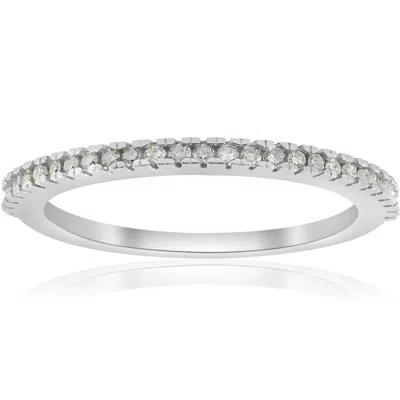 Pompeii3 1/10ct Pave Diamond Wedding Ring 10k White Gold Stackable Womens Thin Band In Multi