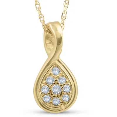 Pompeii3 1/10ct Pave Tear Drop Solitaire Diamond Pendant 10k Yellow Gold