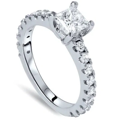Pompeii3 1.10ct Princess Cut Diamond Engagement Ring 14k White Gold In Silver