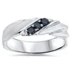 Pompeii3 1/10ct Treated Blue Diamond Mens Three Stone Wedding Ring 14k White Gold Size Selectable In Blue