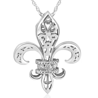 Pompeii3 1/10ct Vintage Fleur De Lis Pendant 14k White Gold 1" Tall In Multi
