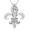 Pompeii3 1/10ct Vintage Fleur De Lis Pendant 14k White Gold 1" Tall In Silver
