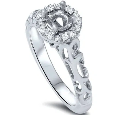 Pompeii3 1/10ct Vintage Halo Diamond Engagement Setting 950 Platinum In Silver