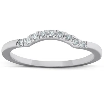 Pompeii3 1/15ct Curved Contour Notched Diamond Wedding Ring 14k White Gold In Multi