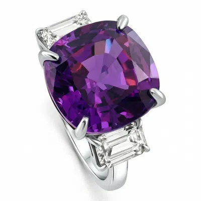 Pompeii3 11.90ct Cushion Amethyst & Emerald Cut Diamond Ring 14k White Gold Lab Grown Size: 7 In Metallic