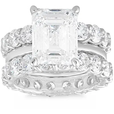 Pompeii3 11ct Emerald Cut Moissanite & Lab Grown Diamond Engagement Eternity 14k Ring Set In Multi