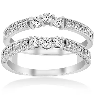 Pompeii3 1/2 Carat 14k White Gold Round Diamond Wedding Band Enhancer Guard Ring In Multi