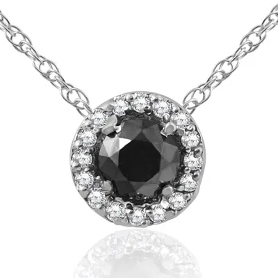 Pompeii3 1/2 Ct Black & White Diamnd Pave Halo Solitaire Pendant Necklace 14k Whte Gold In Multi