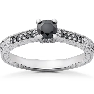 Pompeii3 1/2 Ct Black Diamond Vintage Engagement Ring 14k White Gold In Multi