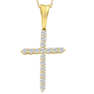 Pompeii3 1/2 Ct Diamond Cross Pendant Necklace 18" Yellow Gold In Multi