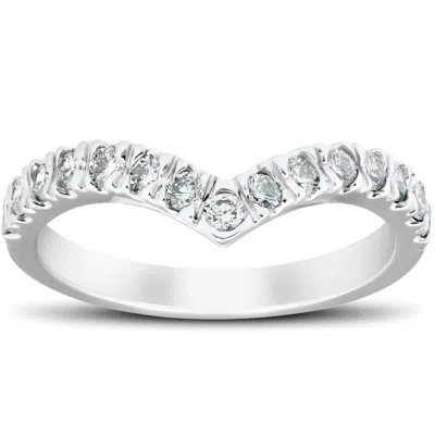 Pompeii3 1/2 Ct Diamond Curved V Shape Contour Ring Womens Wedding Band 14k White Gold In Multi